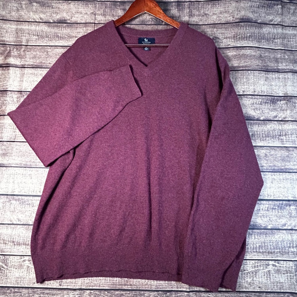 Lands End Mens XL Burgundy 100% Cashmere V-Neck Pullover Sweater 46-48